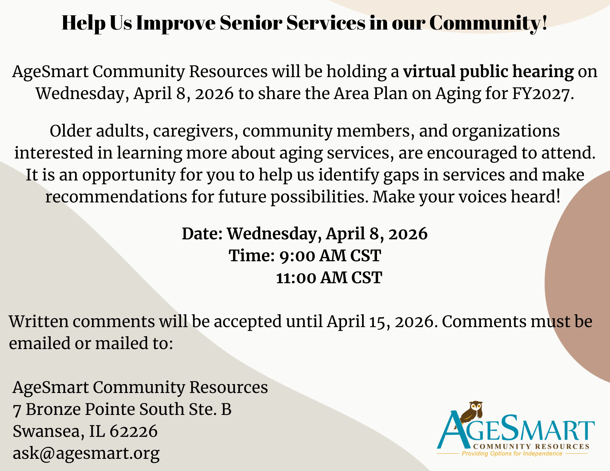 2026 Public Hearing Notice for AgeSmart Community Resources